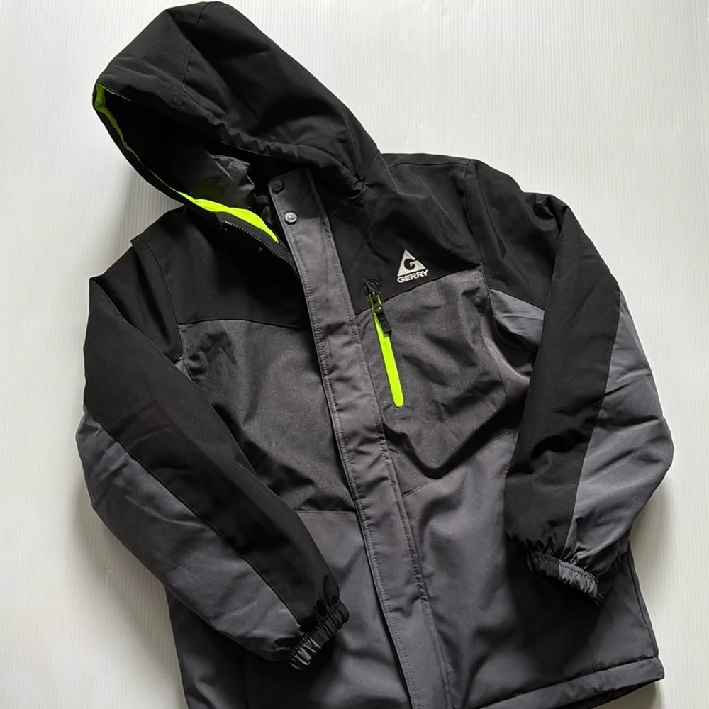Gerry Black and Gray Jacket with Neon Green Accents.  Boys size Large 14-16